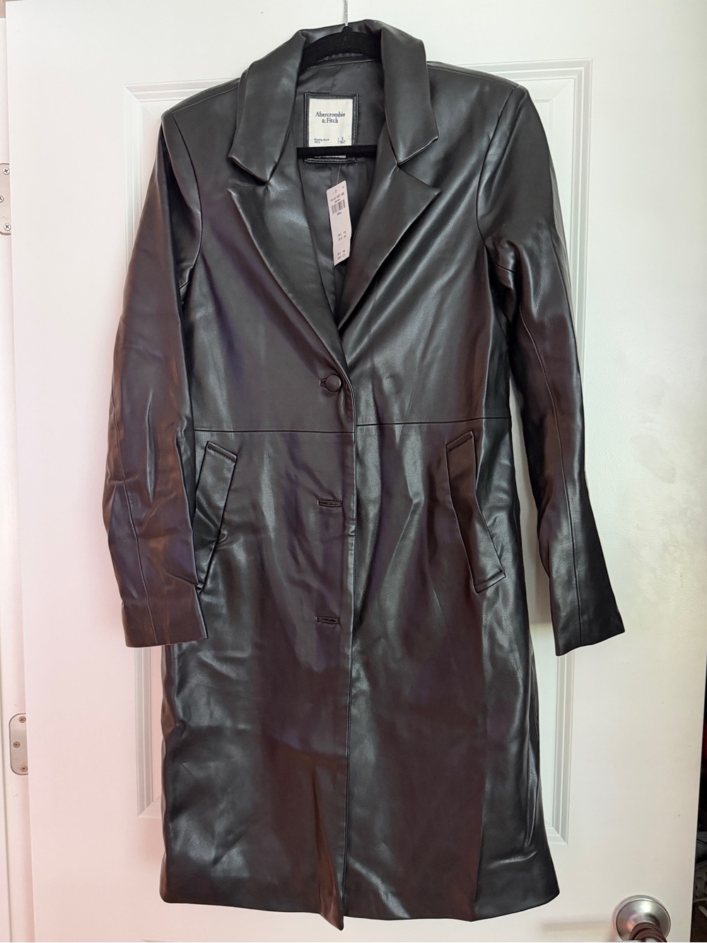 Abercrombie & Fitch Black Vegan Leather Long Black Coat